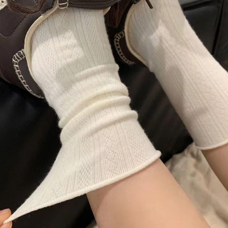 【一件代发】夏季薄款防臭袜子女堆堆春夏季中筒吸汗运动暗纹透气